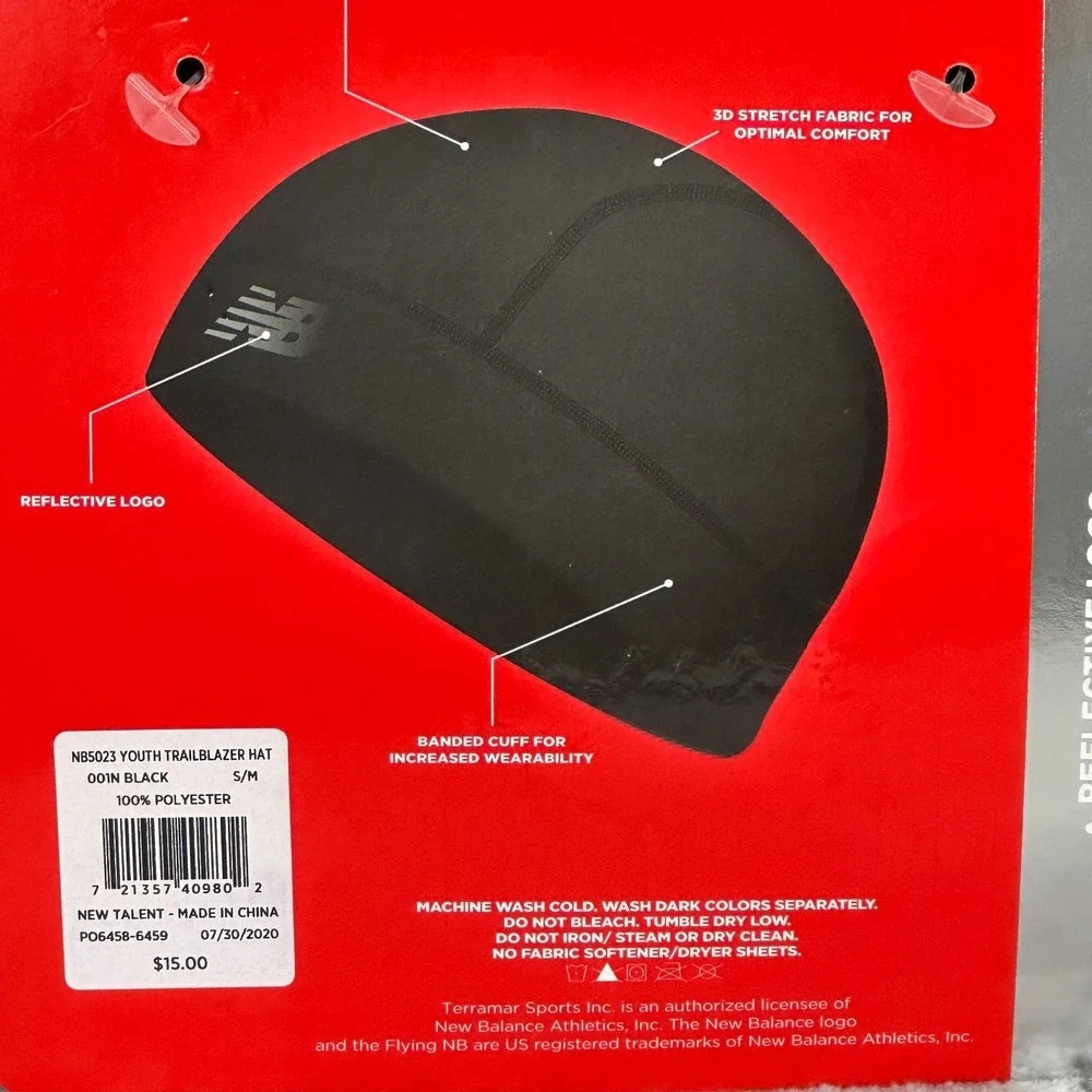 NWT New Balance NB5023 Youth Trailblazer Fleece Hat Black‎ S/M Reflective